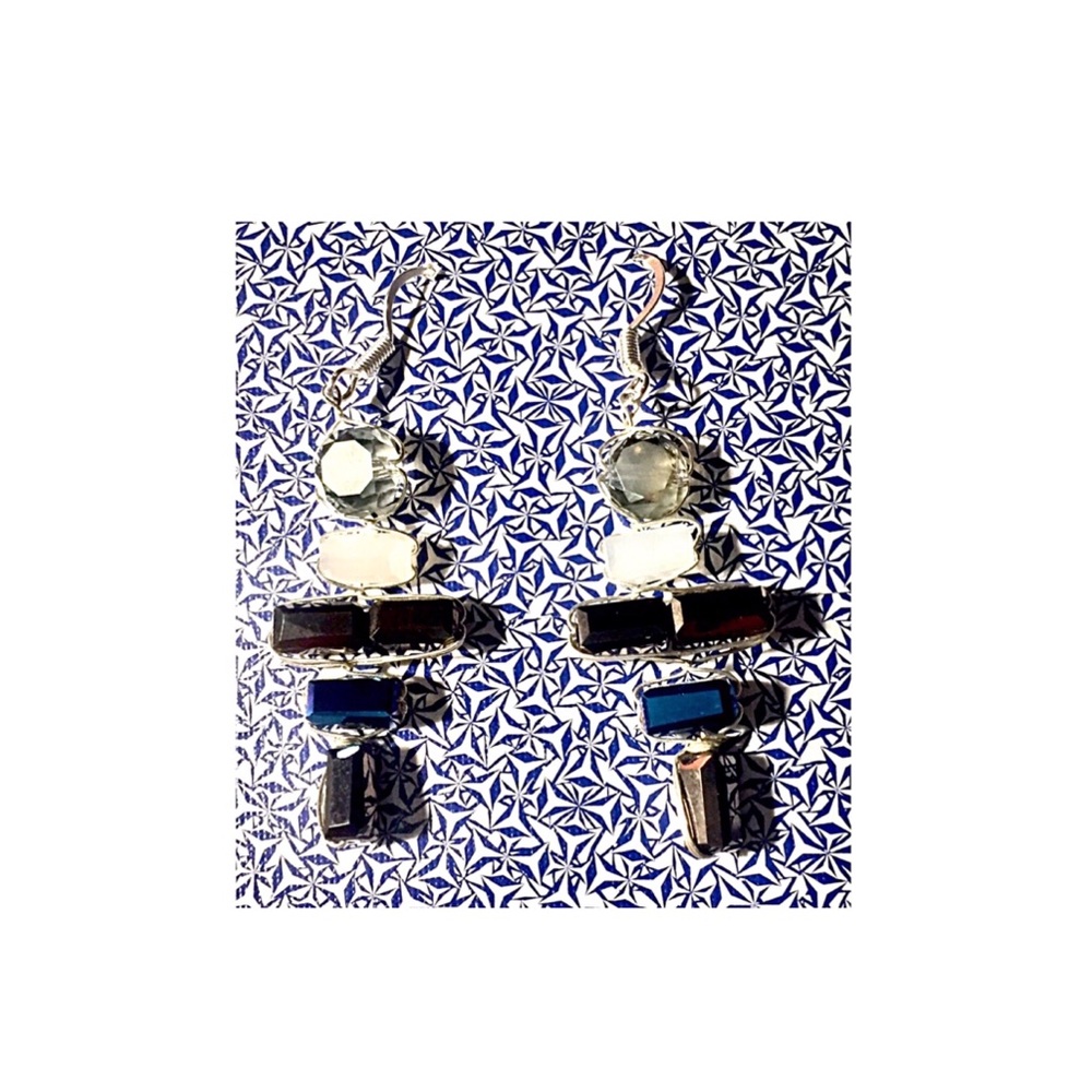 Stacked Glass Gem Ladder Drop Sterling Silver Earrings - Picture 4 of 7